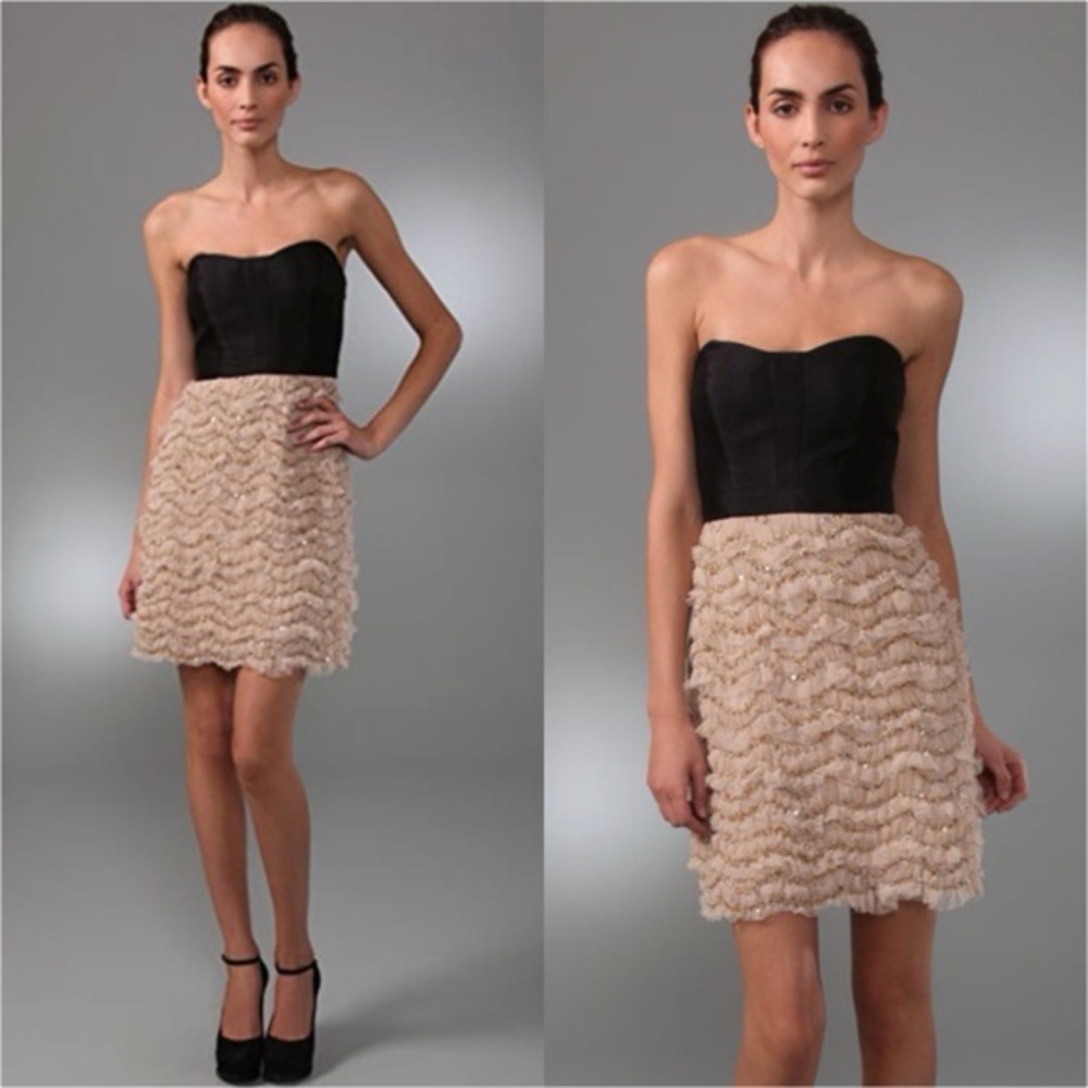 Milly Black and Beige Strapless Dress
